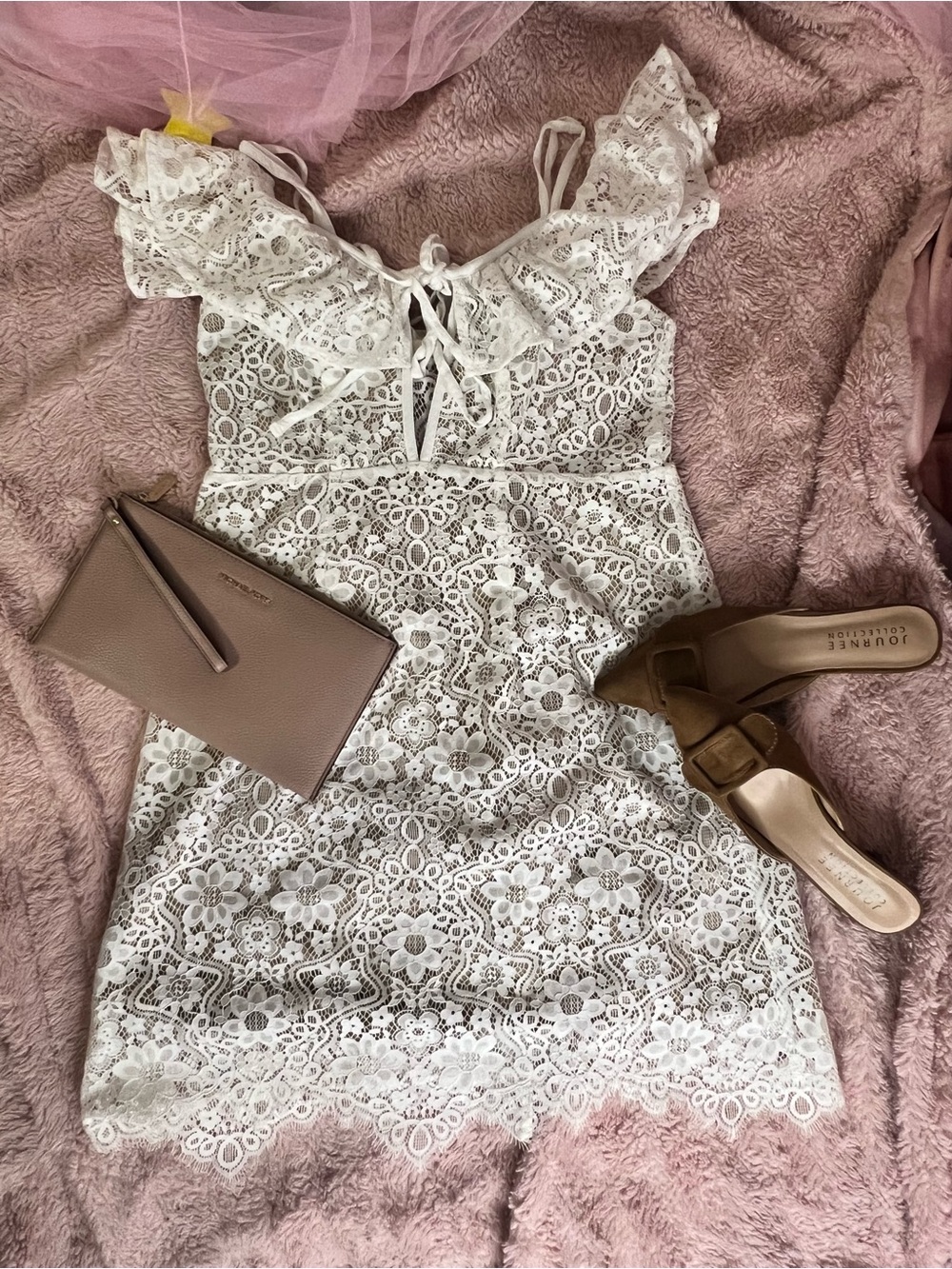 For Love & Lemons White Floral Lace Mini-Dress w. Nude Lining | EUC | Romantic